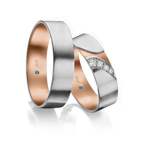TR0775 model in wit met rood mat 6 mm Trouwringen set kopen bestaande uit een vrouw en mannen ring met of zonder diamanten steen